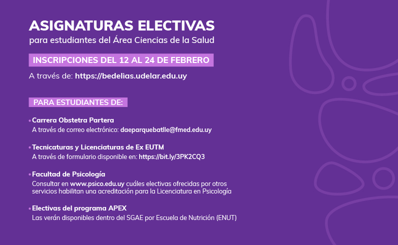 Inscripción a Unidades Curriculares Electivas para estudiantes del Área Ciencias de la Salud / Primera instancia del semestre impar 2026