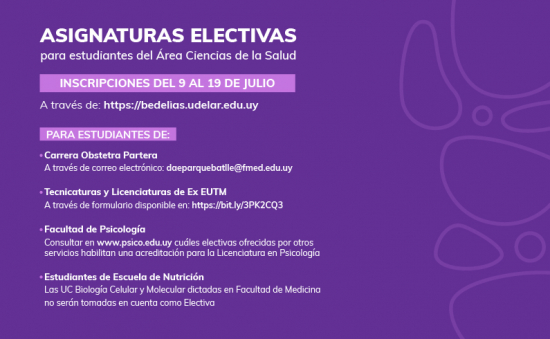 Inscripción a Unidades Curriculares Electivas para estudiantes del Área Ciencias de la Salud / Primera instancia del semestre par 2026